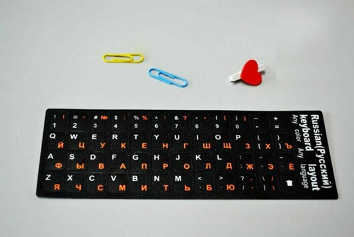 Russian Standard Keyboard Layout Sticker Orange Letters on Black Replacement H - Picture 3 of 8