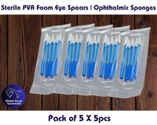 Sterile Eye Spears PVA Foam Sponge - 5 Packs x 5 Pieces per Pack, Ophthalmic Use