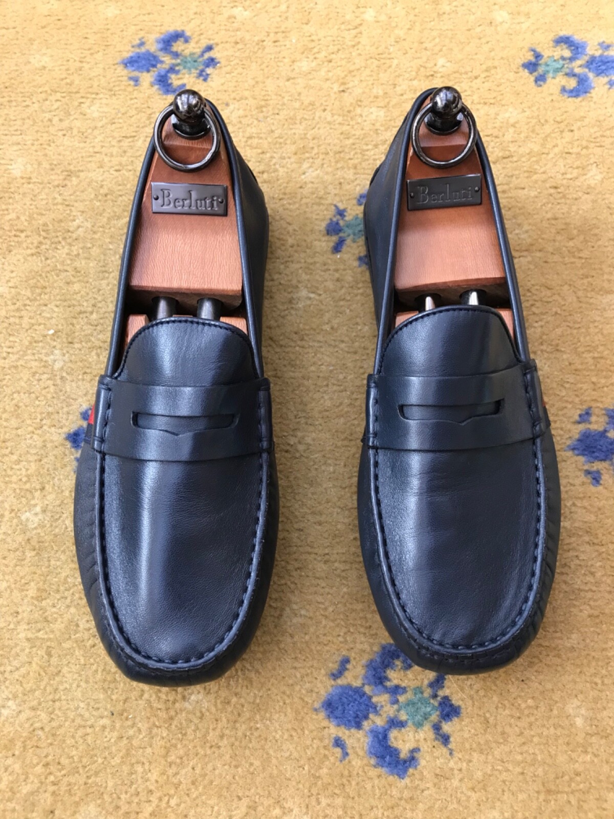Gucci Loafers Shoes Drivers Blue Leather Mens UK 5.5 US 6.5 EU 39.5 Web Red thumbnail 3