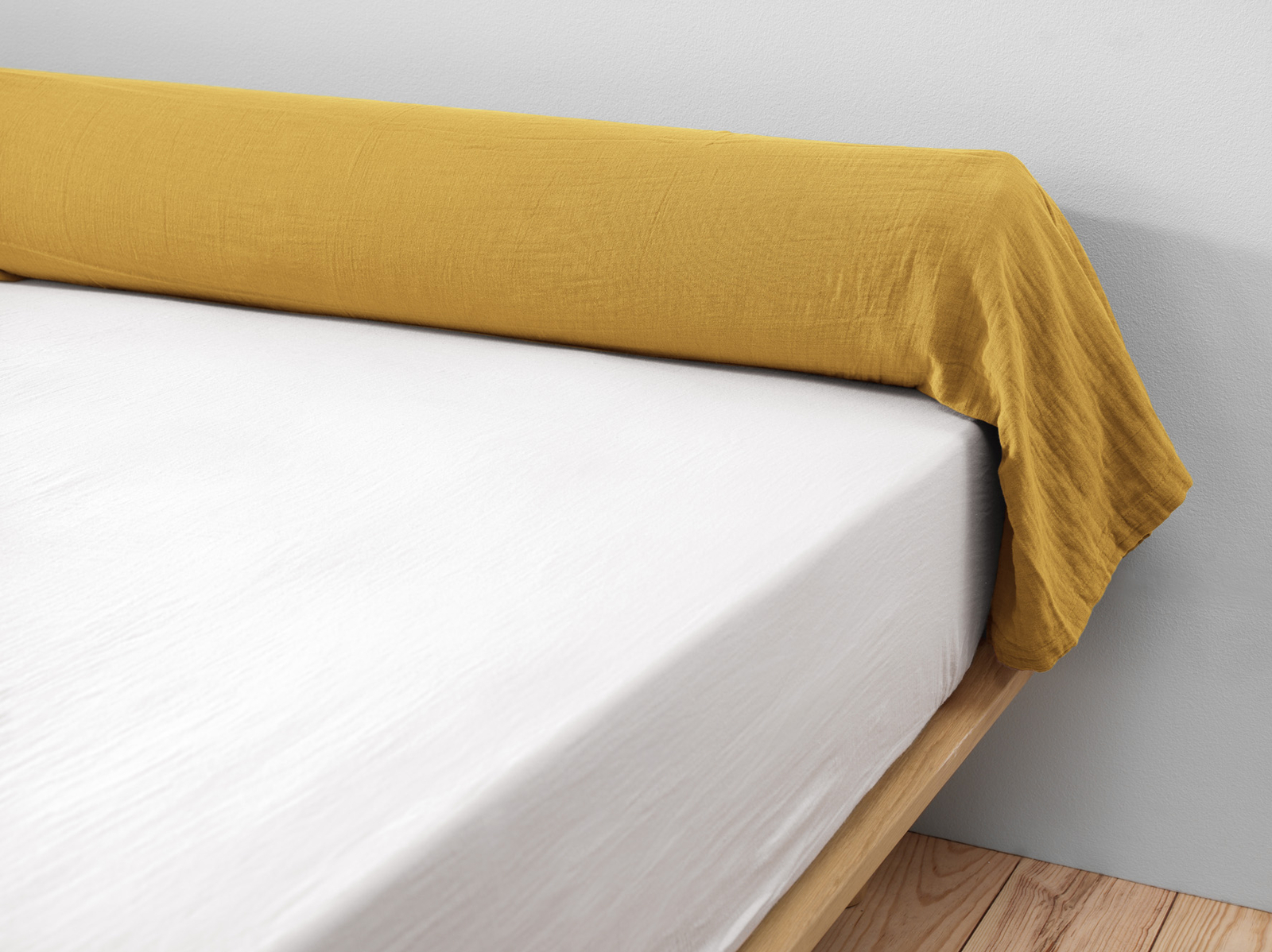 Taie de traversin gaze de coton 85x185 cm Gaïa safran haut de gamme