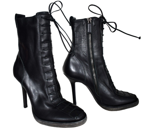 $1400 HAIDER ACKERMANN Black Leather Zippered Ankle Boots EUR-36 US-5.5/6