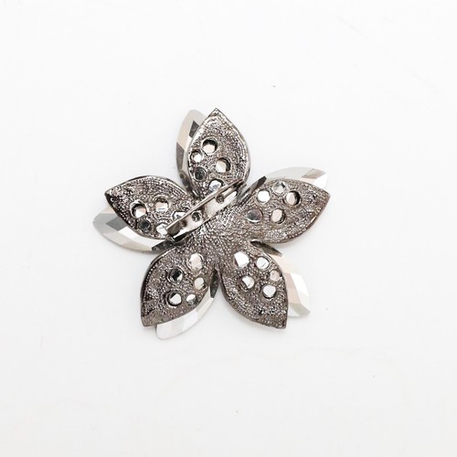 Set of 4 vintage brooches black gunmetal retro flower crystal curtain decor new - Picture 5 of 5