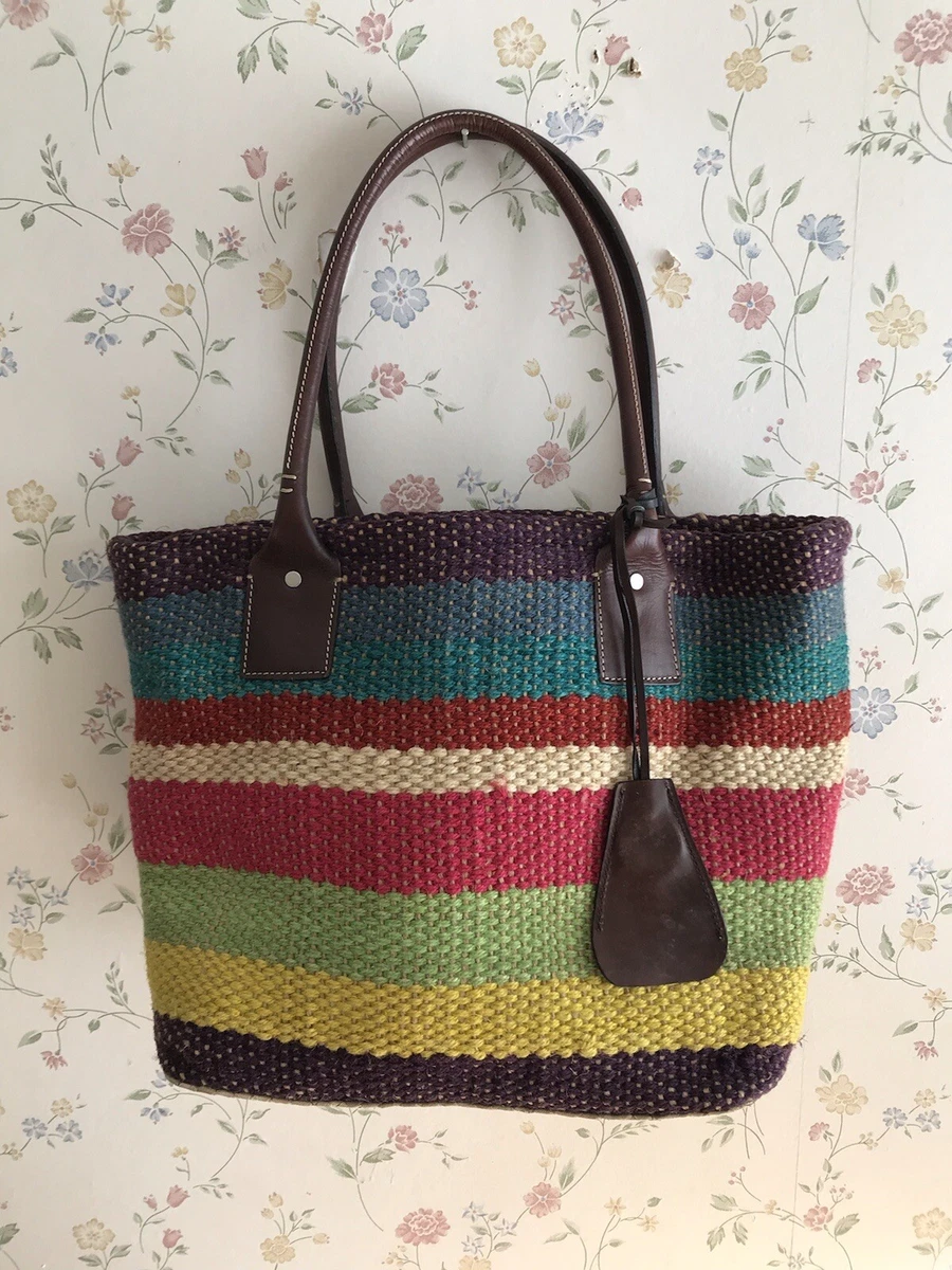 Gap Purse Straw Handbag Jute Leather Stripes Color Block Tote Boho Hippie Bag