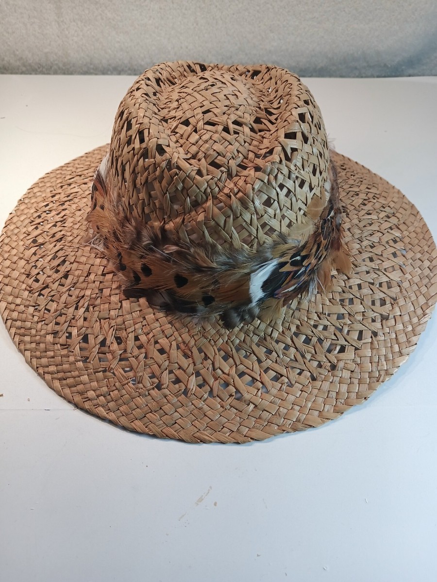 Womens Straw Sun Hat with Feather Band | eBay
