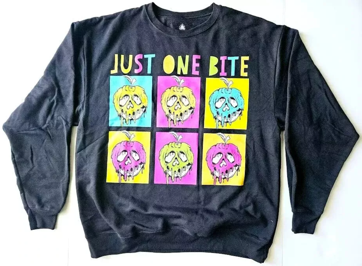 Evil Queen Disney Parks Poison Apple Sweatshirt Just One Bite Neon