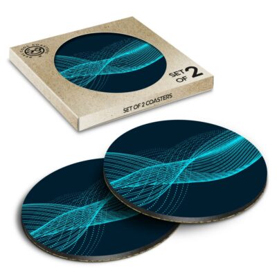 2 x Box Runde Untersetzer - Blau Klangwelle Musik DJ Kunst #12431
