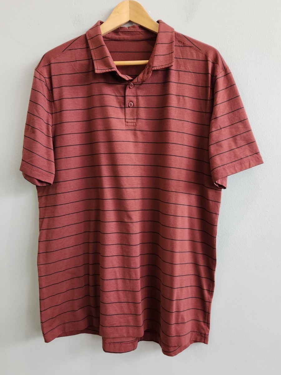ルルレモン　lululemon ゴルフポロ Lululemon Athleisure Golf Polo Shirt Stretch Striped Burgundy