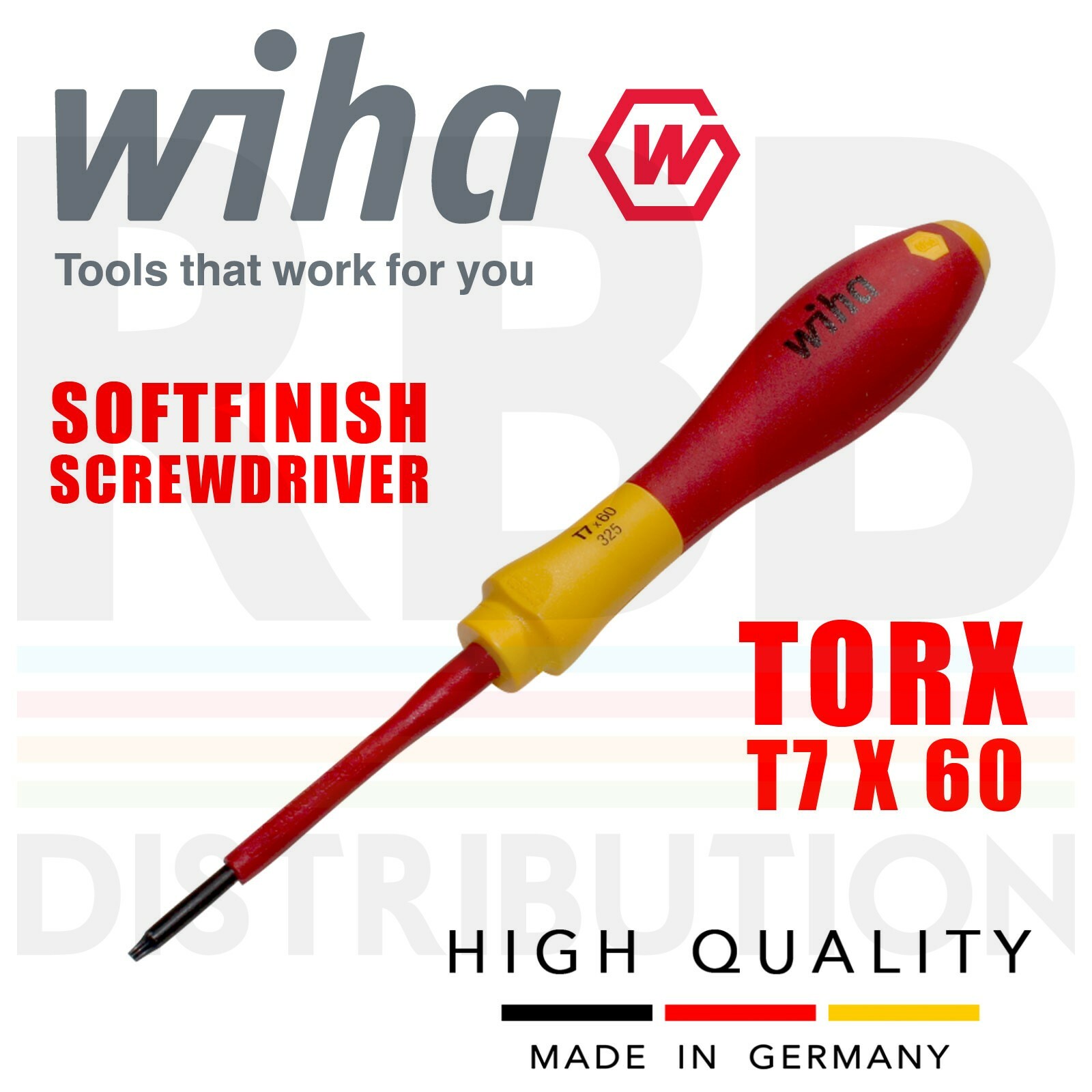 Wiha 03762 Torx Screwdriver T7 60mm VDE Electrician 1000 V AC SoftFinish Length