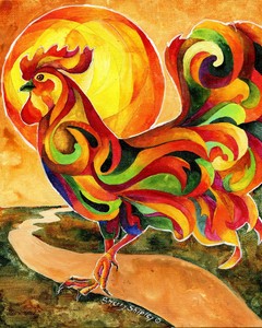 FANCY-FEATHERS-ROOSTER-Original-8x10-Acrylic-CHICKEN-Painting-by-Sherry-Shipley