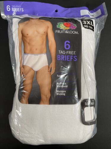 **Fruit of The Loom Men's Briefs 3XL (48-50in) 6 Tag-free White Underwear J11-2v
