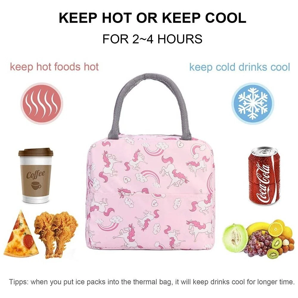 Printed Thermal Lunch Bag Women Food Picnic Box Cooler Insulated HandBag Totebag - Picture 4 of 34