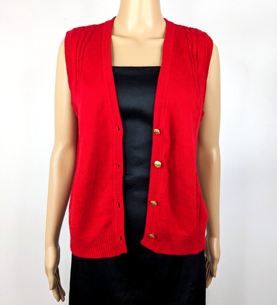 Sag Harbor Vintage 90s Women Red Knitted Knit Vest Size 8 10 12 Retro Casual