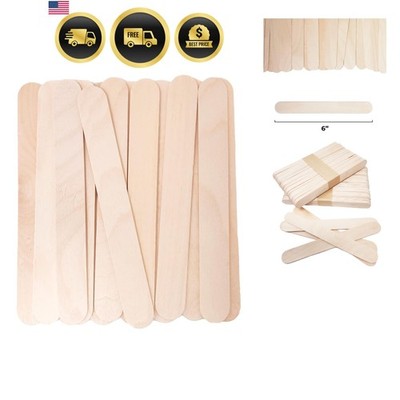 6 Inch Jumbo Wooden Multi-Purpose Wax Sticks 100 Pack. Large Popsicle Sticks,...