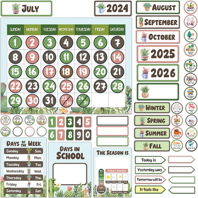 137 Pcs Cutouts Inspirational Cactus Calendar for Classroom Bulletin Board Set -