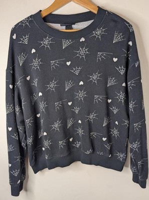 Monki Grey Spider Web Print Sweater - Size Medium - Goth - Emo - Alternative