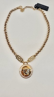 Versace La Medusa Swarovski Crystal Chain Necklace. Gold-Tone. Made In Italy. ￼
