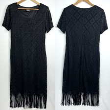 Vintage Helene Black Eyelet Lace Fringe Dress
