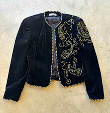 Vtg Arthur L 100 Velvet Embroidered Cropped Jacket Black Gold Renaissance M/L
