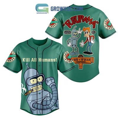 Futurama Bender And Fry Personalized Baseball Jersey Gree With Sewn Trim