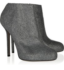SERGIO ROSSI ANKLE BOOTS TEXTURED LEATHER GRAY BOOTIES BARBIE $885 39.5 / 9.5