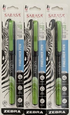 3 - Zebra Sarasa Fineliner Pen 0.8mm Spring Green Ink Needle Point Acid Free