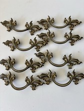 8 Vintage Brass Drawer Cabinet PULL HANDLES and 1 Knob 6" White washed Metal