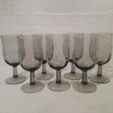 Libbey Premiere Set of 7 Smoke Gray Water Iced Tea Glass Goblets 8 oz