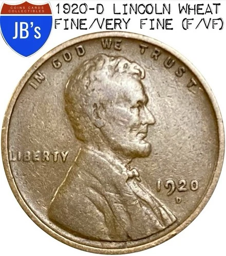 1920-D Lincoln Wheat Cent Penny 1c - FINE/VERY FINE (VF)