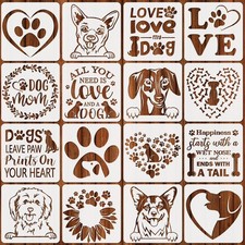 JSRQT 16 Pieces Dog Painting Template DIY Craft Plastic 6.3 inches