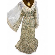 Boho Prarie Cottagecore Feminine Boho Festival Maxi Dress Lace Bell Sleeves