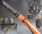 koshirae wakizashi orange saya ume fuchi kashira samurai sword fitting