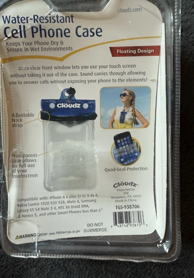 Cloudz Waterproof Phone Case Floating Design For Beach Pool Camping etc new - Image 2 of 4
