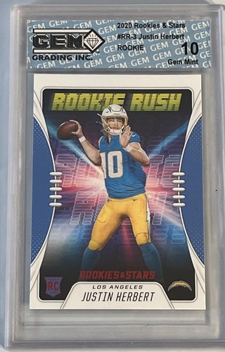 Panini Rookies & Stars 2020 Justin Herbert Rookie Rush RR-3 GEMA 10 gemas como nuevo radiocontrol - Imagen 1 de 4