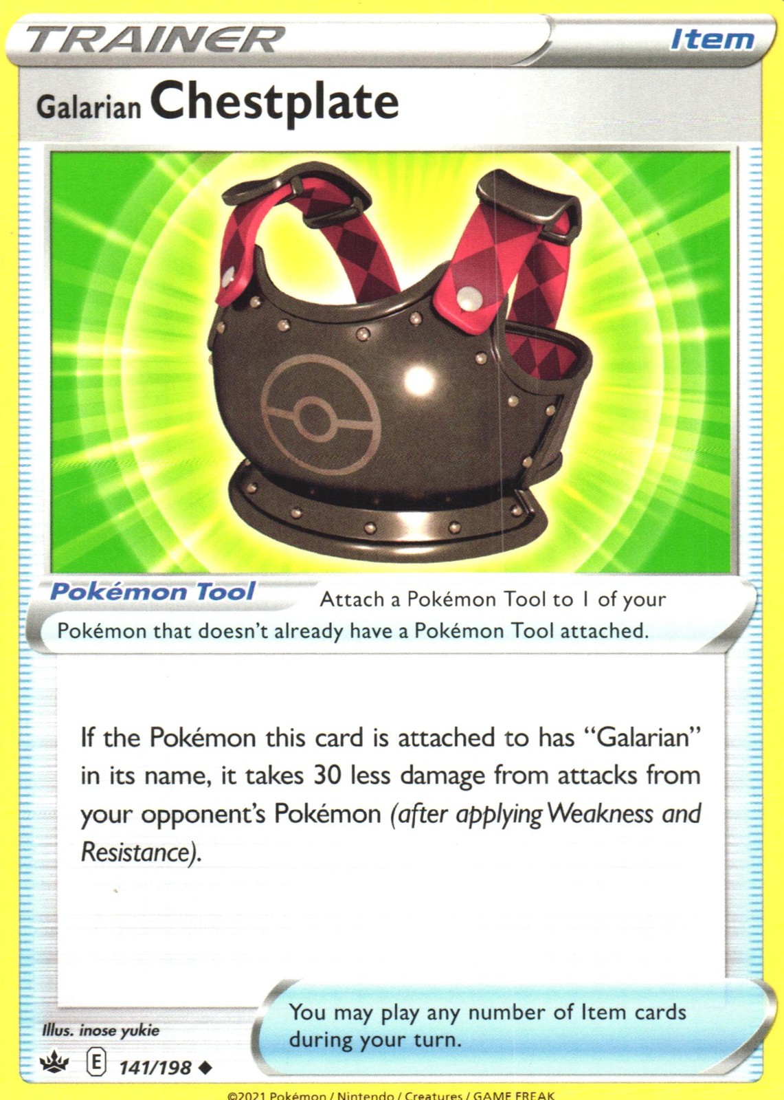 Galarian Chestplate #141/198 SWSH06: Chilling Reign Uncommon Pokemon Card NM/M