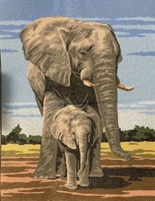 "Elephants" Printed Canvas or Threads Needlepoint Kit 40137