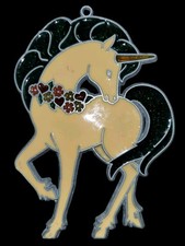 Vintage Handmade Stained Glass Unicorn White With Flowers Suncatcher Ornament