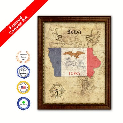 Iowa State Vintage Map Brown Framed Canvas Print Home Decor Wall Art