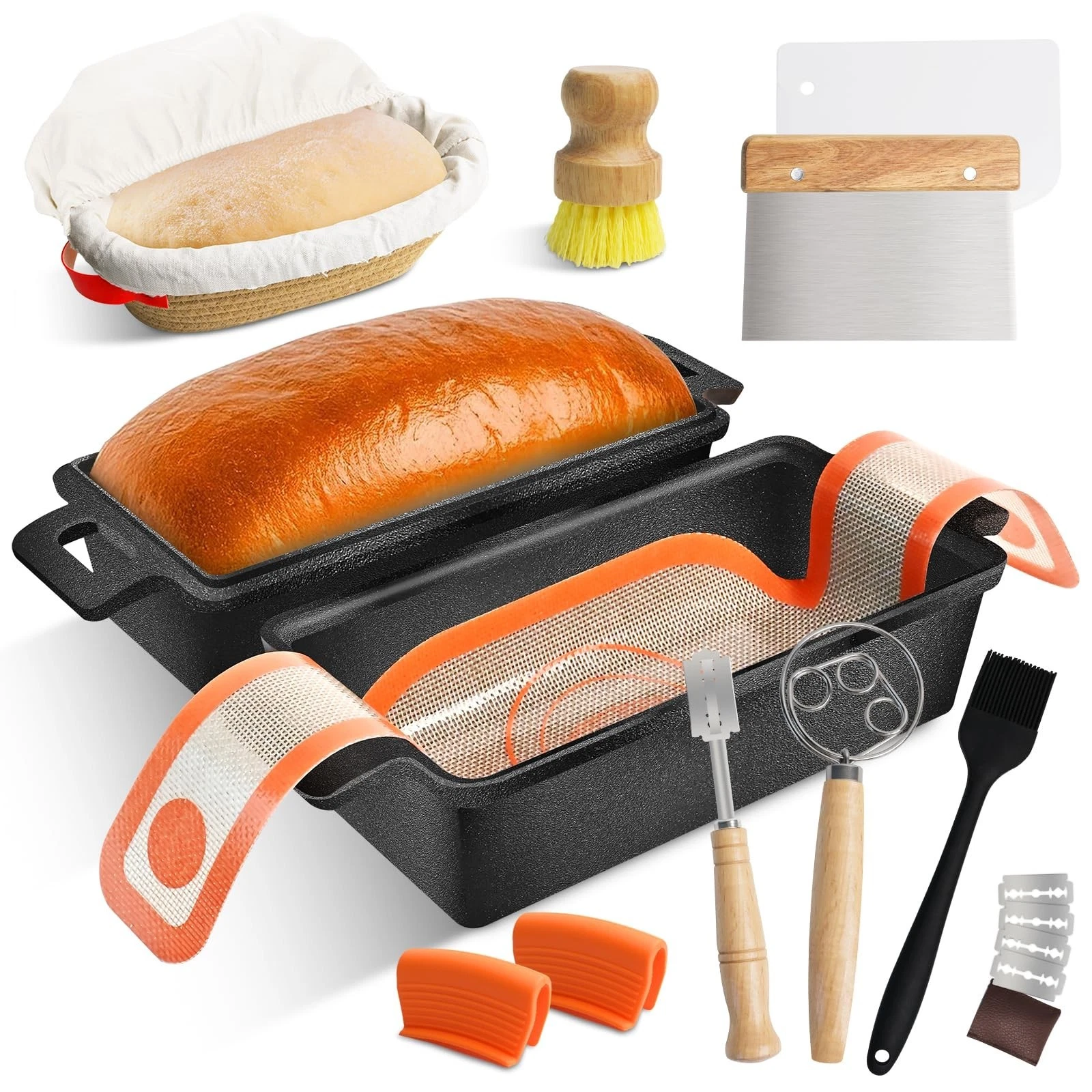 9x5 Inch Cast Iron Loaf Pan with Lid - 2-in-1 Bread Baking & Sourdough Supplies