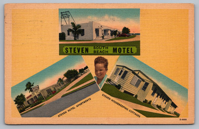 Postcard FL Steven Motel Multi View c1950 South Beach, Key West, Florida