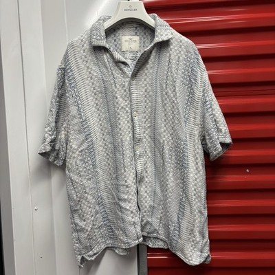 Hollister Striped Boxy Fit Blue White Textured Men's Button Up Knit Shirt