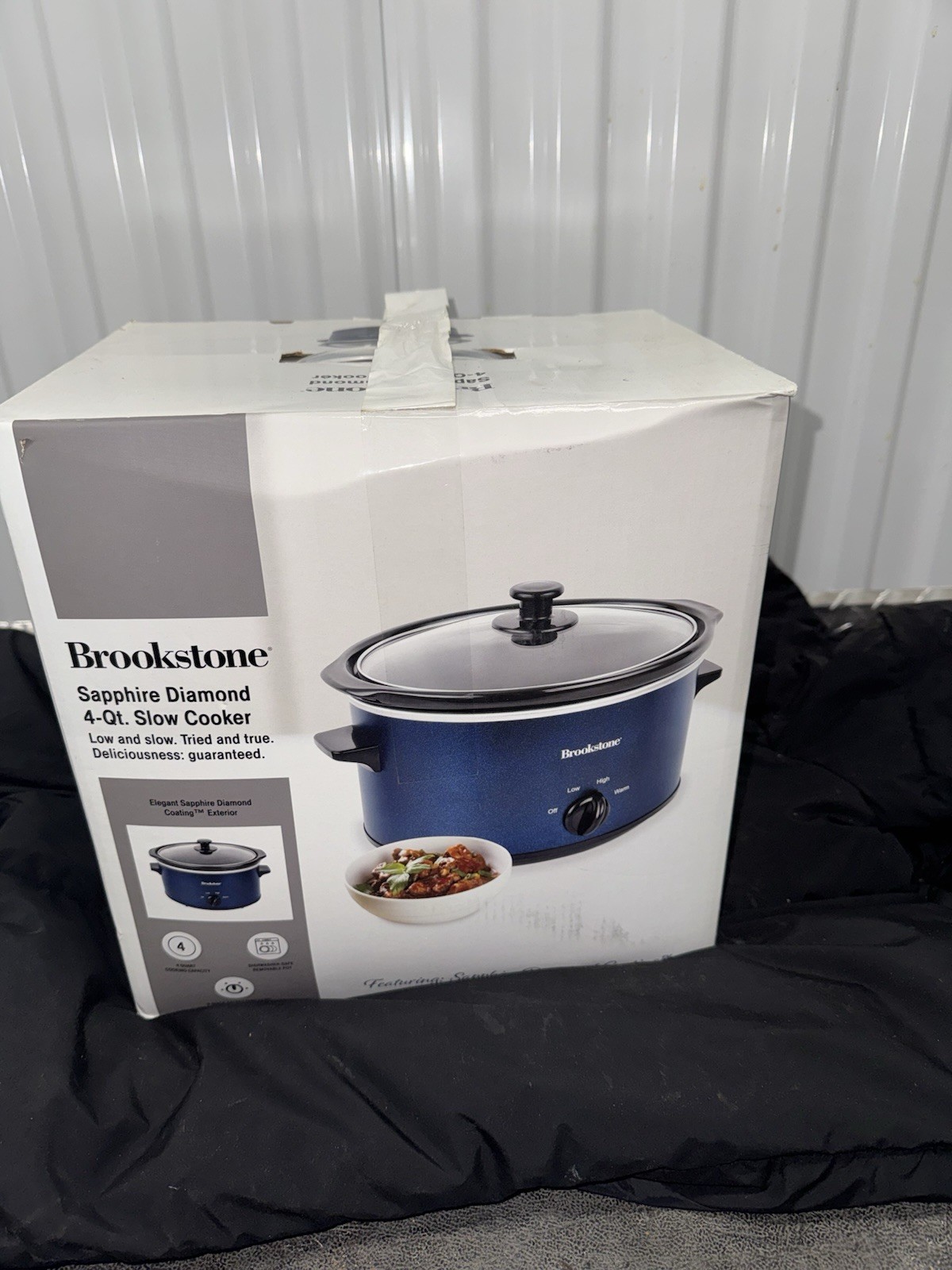 Brookstone Sapphire Diamond 4-Qt. Slow Cooker Blue, Dishwasher Safe, Glass Lid