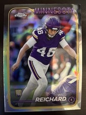 2024 Topps Chrome Refractor Will Reichard #277 Vikings Rookie Football Card. rookie card picture