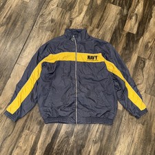 Vintage 90's NAVY Track Jacket Nylon Windbreaker Mesh Lined Men's Size L