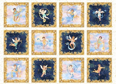 29'' Fabric Panel | Windham Celestine Religious Angel Cherub Block White