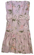 ASOS Women's S Pink Floral Strapless Pleated Belted Mini Dress Corset Sweetheart