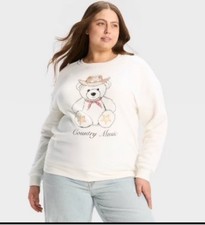 Zoe  Liv Women  s Cream Country Music Bear Crewneck Fleece Sweatshirt Size M