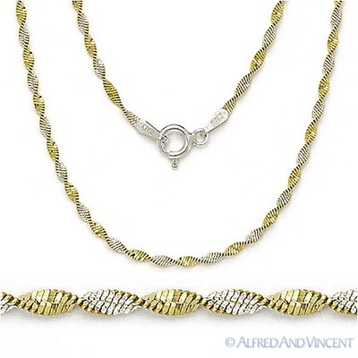 1.7mm Twist-Rope Magic-Flex Link .925 Sterling Silver Gold-Plated Chain Necklace