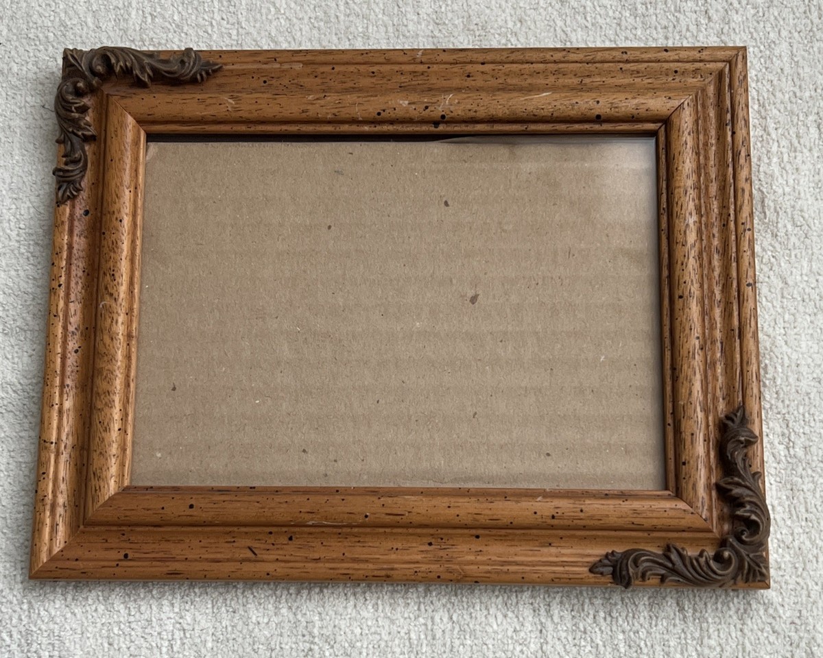 Vintage Wood 5x7 Photo 9x7 Frame Baroque Ornate Corners Rustic