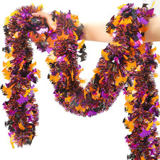 50 Ft Halloween Tinsel Garland Glitter Metallic Twist Garland with Orange Black