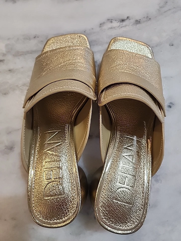 Deltan baker leather block heel  shoe Gold size 8 - Image 2 of 4